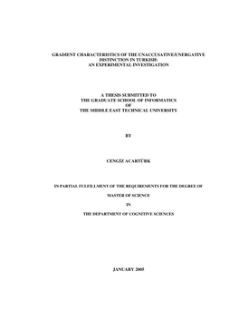 Gradient Characteristics of the Unaccusative/Unergative Distinction in Turkish: an Experimental Investigation