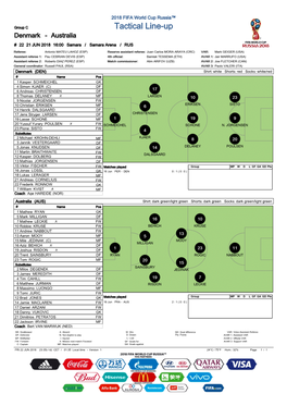 Tactical Line-Up Denmark - Australia # 22 21 JUN 2018 16:00 Samara / Samara Arena / RUS