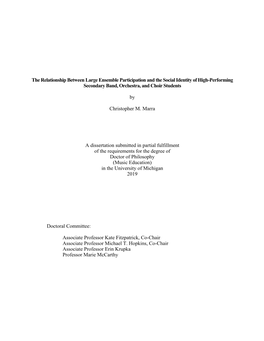 The Relationship Between Large Ensemble Participation and the Social Identity of High-Performing Secondary Band, Orchestra, and Choir Students