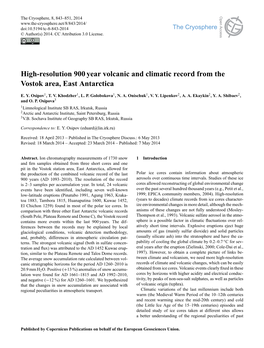 High-Resolution 900 Year Volcanic and Climatic Record from the Vostok Area, East Antarctica