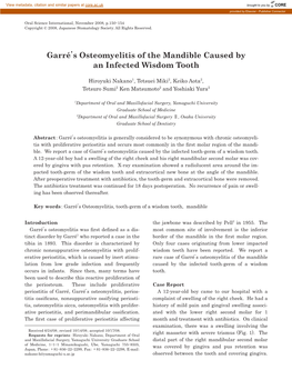 Garré's Osteomyelitis of the Mandible Caused by an Infected Wisdom Tooth