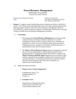 Forest Resource Management Information Access Policy Clemson University Libraries
