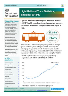 Light Rail and Tram Statistics, England: 2018/19