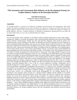 “The Systematic and Unsystematic Risk Influence on the Development Strategy for Fashion Industry Subjects in the Emerging Markets”