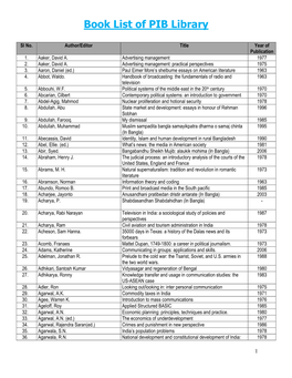 Book List of PIB Library