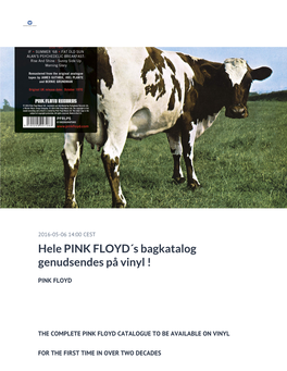 Hele PINK FLOYD´S Bagkatalog Genudsendes På Vinyl !