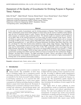 Assessment of the Quality of Groundwater for Drinking Purpose in Rajanpur Tehsil, Pakistan