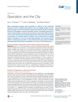 Speciation and the City