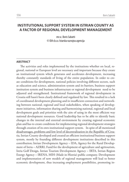 Institutional Support System in Istrian County As a Factor of Regional Development Management