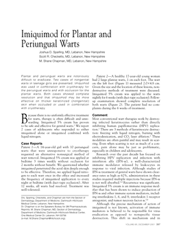 Imiquimod for Plantar and Periungual Warts Joshua D