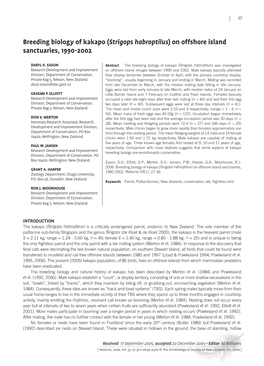 Breeding Biology of Kakapo (Strigops Habroptilus) on Offshore Island Sanctuaries, 1990-2002