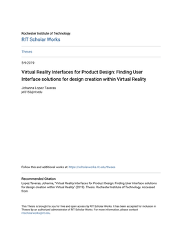 Virtual Reality Interfaces for Product Design: Finding User Interface Solutions for Design Creation Within Virtual Reality