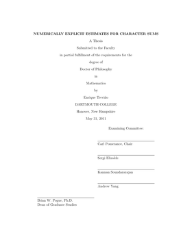 Numerically Explicit Estimates for Character Sums