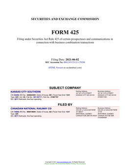 KANSAS CITY SOUTHERN Form 425 Filed 2021