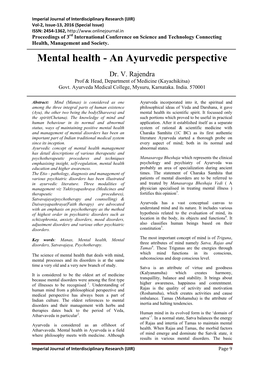 Mental Health - an Ayurvedic Perspective