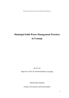 Municipal Solid Waste Management Practices in Urumqi