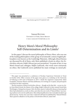 Henry More's Moral Philosophy: Self-Determination and Its Limits1