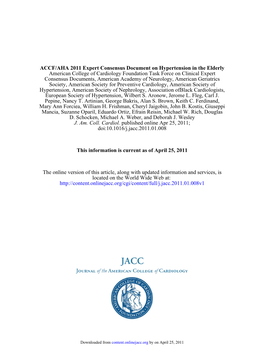 ACCF/AHA 2011 Expert Consensus Document on Hypertension in The