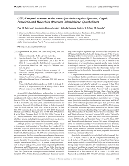 2332) Proposal to Conserve the Name Sporobolus Against Spartina, Crypsis, Ponceletia, and Heleochloa (Poaceae: Chloridoideae: Sporobolinae