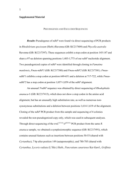 1 Supplemental Material Results–Pseudogenes of Ndhf Were Found Via Direct Sequencing of PCR Products in Rhodolirium Speciosum