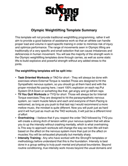 Olympic Weightlifting Template Week