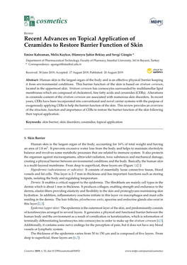 Recent Advances on Topical Application of Ceramides to Restore Barrier Function of Skin