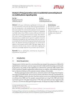 Analysis of Trip Generation Rates in Residential Commuting Based on Mobile Phone Signaling Data