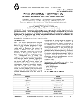 Physico-Chemical Study of Soil in Dholpur City K.K