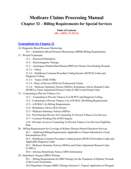 Medicare Claims Processing Manual Chapter 32 – Billing Requirements for Special Services