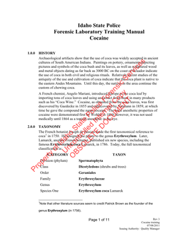 Idaho State Police Forensic Laboratory Training Manual Cocaine