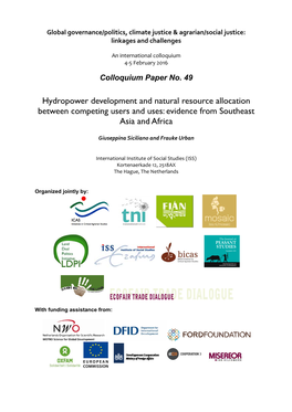 Hydropower Development and Natural Resource Allocation Between Competing Users and Uses: Evidence from Southeast Asia and Africa