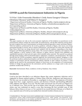 COVID-19 and the Entertainment Industries in Nigeria