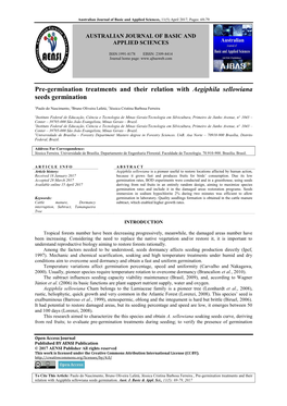 Pre-Germination Treatments and Their Relation with Aegiphila Sellowiana Seeds Germination