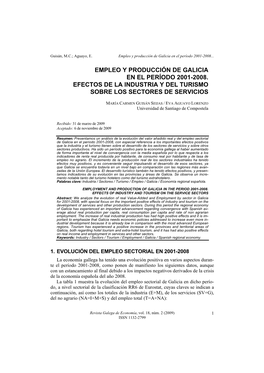 Empleo Y Producción De Galicia En El Período 2001-2008