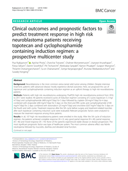 Clinical Outcomes and Prognostic Factors to Predict Treatment