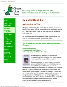 Green Lion Press: Current Book List
