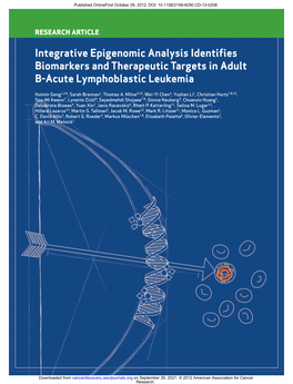 Integrative Epigenomic Analysis Identifies Biomarkers and Therapeutic Targets in Adult B-Acute Lymphoblastic Leukemia