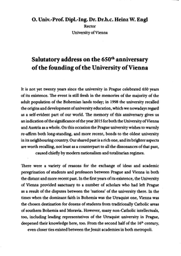 Salutatory Address on the 650Th Anniversary of the Founding of the University of Vienna