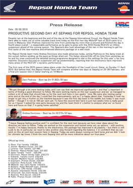 Productive Second Day at Sepang for Repsol Honda Team