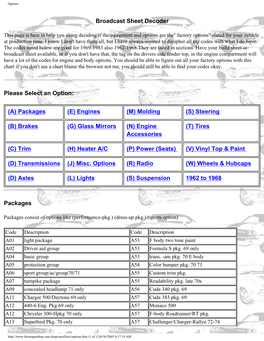 Broadcast Sheet Decoder Please Select an Option