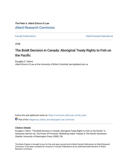 The Boldt Decision in Canada: Aboriginal Treaty Rights to Fish on the Pacific