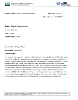 Report Name: Sugar Annual