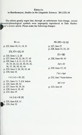 Errata to Hartkemeyer, Studies in the Linguistic Sciences 28:1.221-34