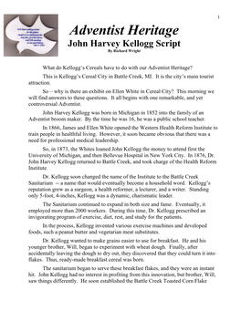 Adventist Heritage John Harvey Kellogg Script by Richard Wright