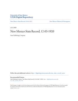 New Mexico State Record, 12-03-1920 State Publishing Company