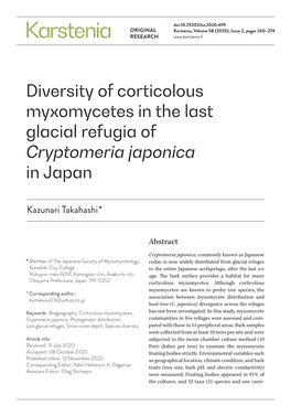 Diversity of Corticolous Myxomycetes in the Last Glacial Refugia of Cryptomeria Japonica in Japan