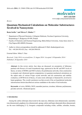 Quantum-Mechanical Calculations on Molecular Substructures Involved in Nanosystems