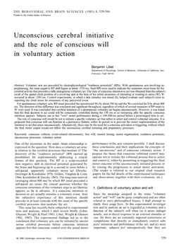 Unconscious Cerebral Initiative and the Role of Conscious Will in Voluntary Action