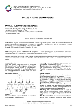 Solaris - a Feature Operating System