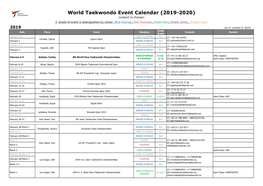 World Taekwondo Event Calendar (2019-2020)